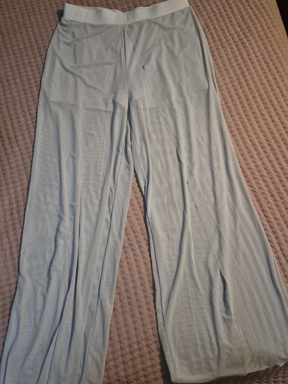 Halara High Waisted Contrast Mesh Split 2-in-1 Blue Flowy Wide Leg Pants
